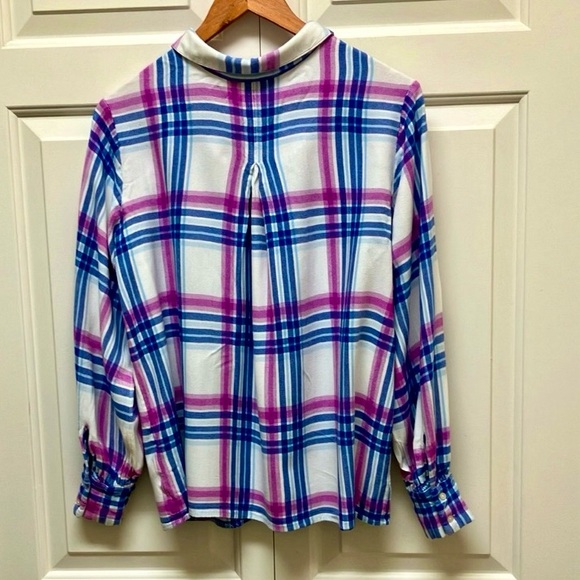 Part Two Copenhagen button up shirt, pink & blue plaid, Petite M - Picture 3 of 8
